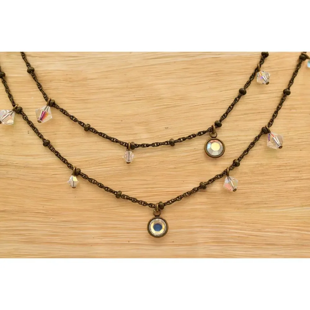 Liz Palacios SF Vintage Crystal Necklace Open Bezel Aurora Borealis Signed 9J